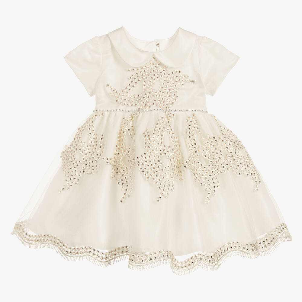 Romano Princess-Baby Girls Ivory & Gold Dress | Childrensalon Outlet