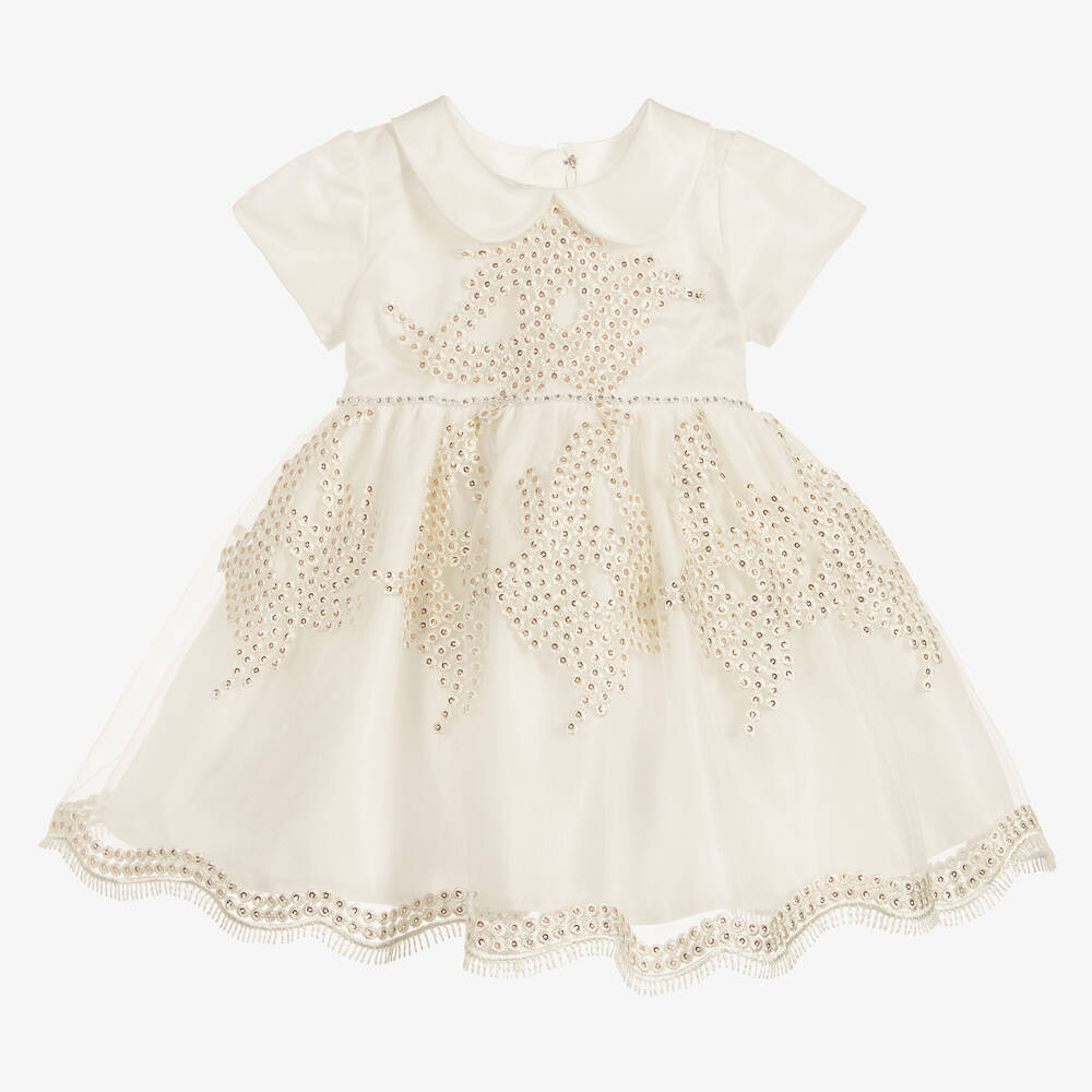 Romano Princess - Babykleid in Elfenbein & Gold (M) | Childrensalon