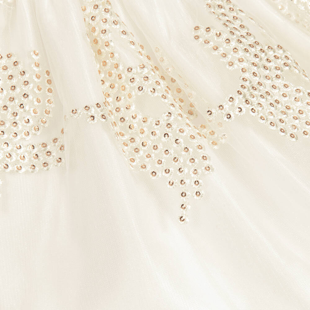 Romano Princess-فستان مطرز لون عاجي و ذهبي للمولودات | Childrensalon Outlet