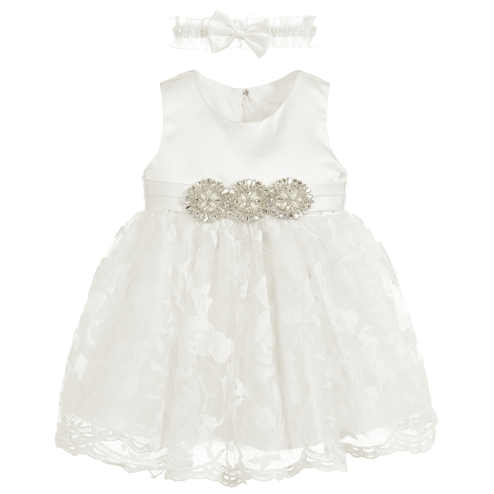 Romano Princess - فستان تول لون عاجي للمولودات - قطعتين  | Childrensalon