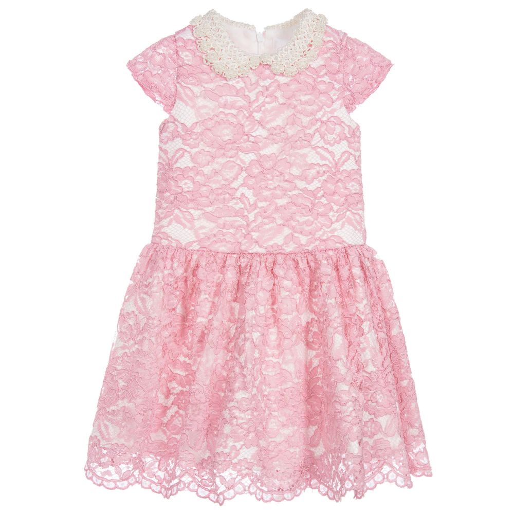 Romano Princess - Beaded Collar Pink Lace Dress | Childrensalon