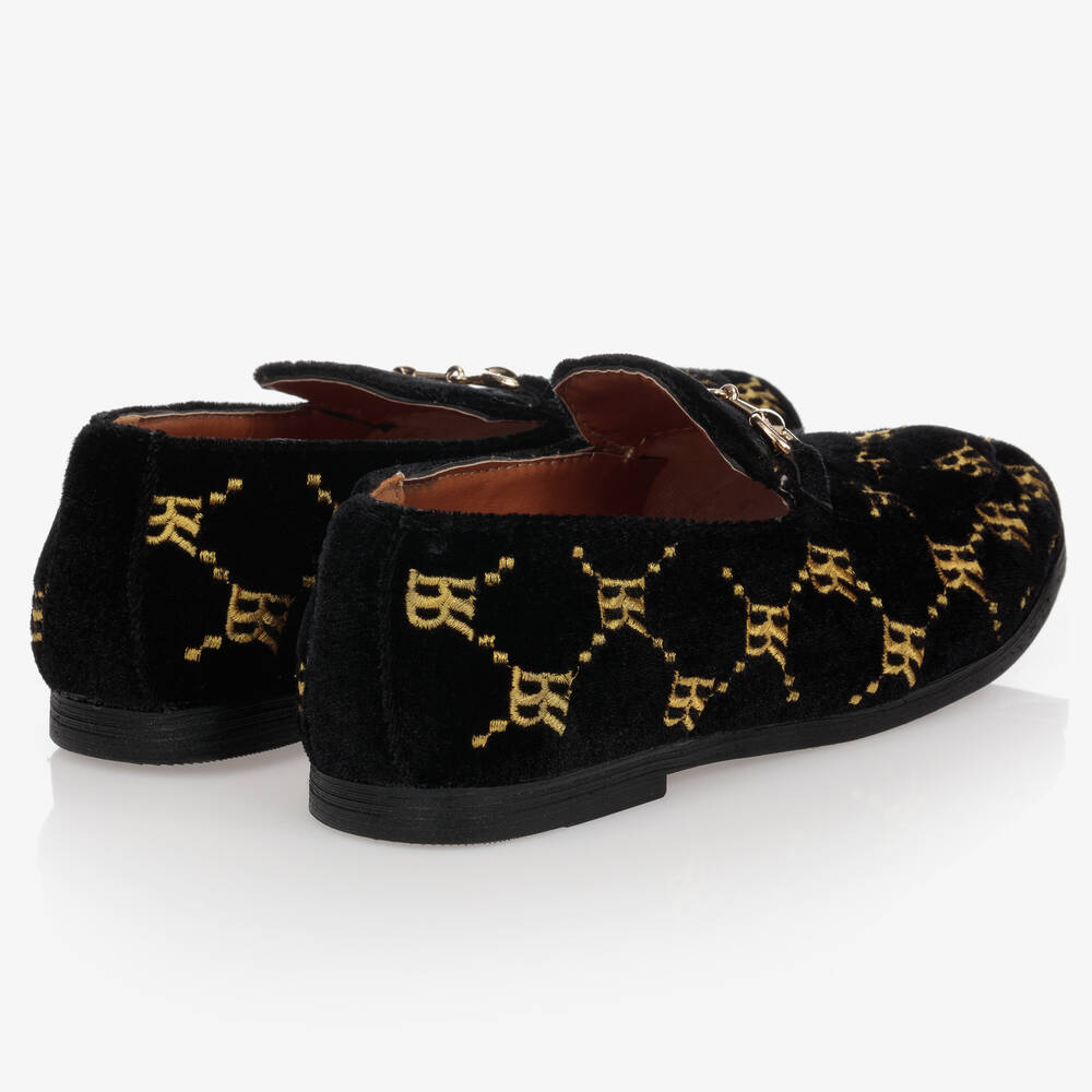 Roma e Toska-Черно-золотистые бархатные лоферы | Childrensalon Outlet