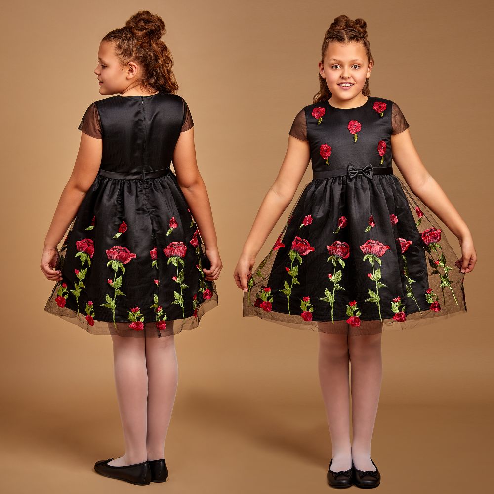 Haute Baby 6 Black & Red Rose Net Dress Haute Baby 6 Black & Red Rose Net Dress