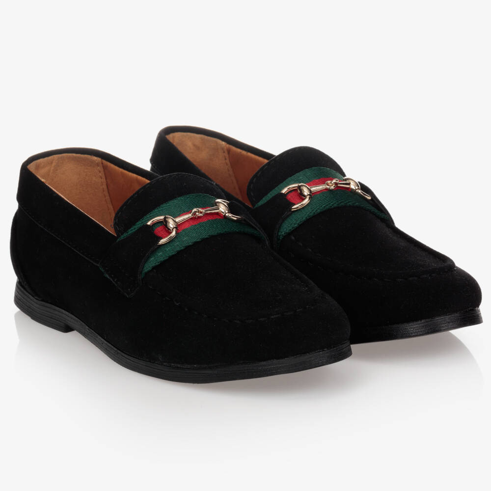 Romano-Boys Black Faux Suede Horsebit Loafers | Childrensalon Outlet