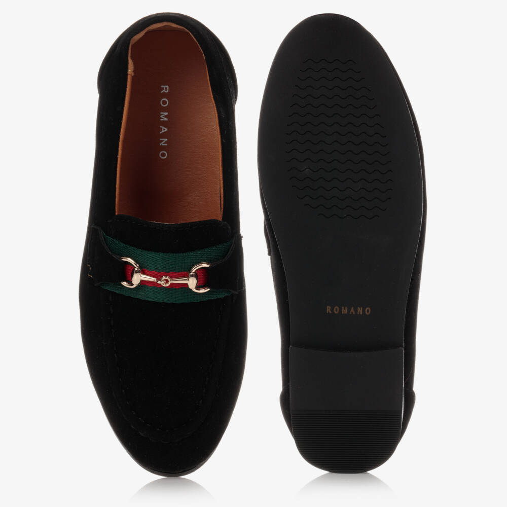 Romano-Boys Black Faux Suede Horsebit Loafers | Childrensalon Outlet