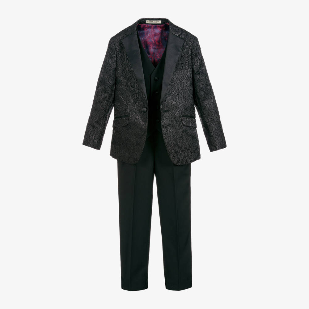 Romano-Boys Black Jacquard Suit | Childrensalon Outlet