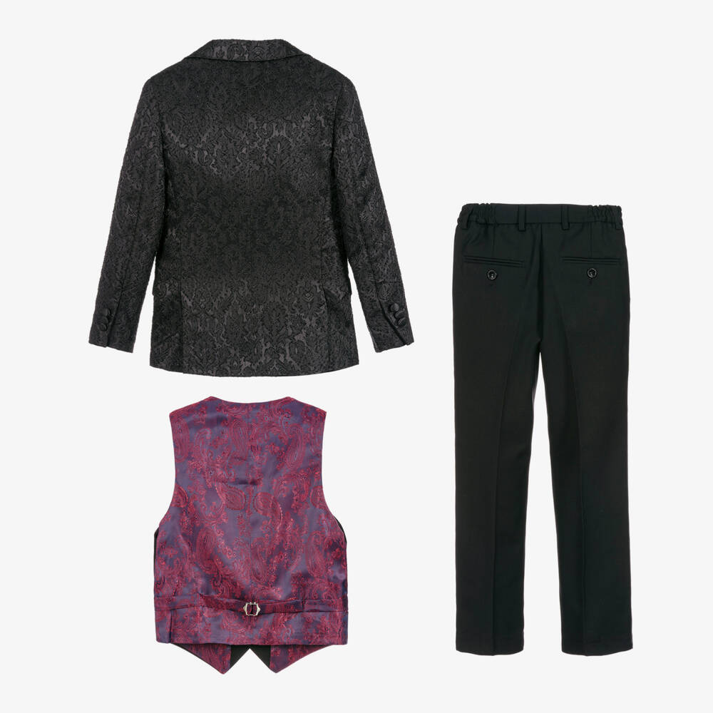 Romano-Boys Black Jacquard Suit | Childrensalon Outlet