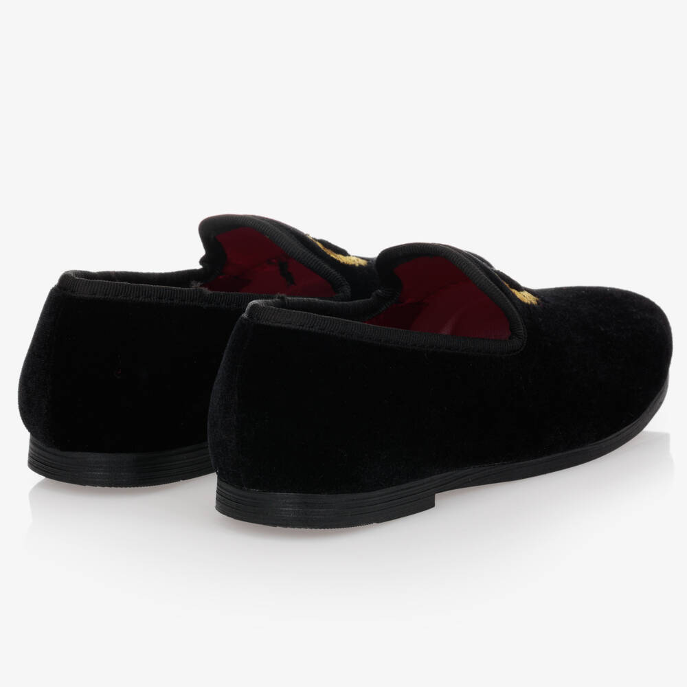 Romano-Boys Black Velvet Crest Loafers | Childrensalon Outlet
