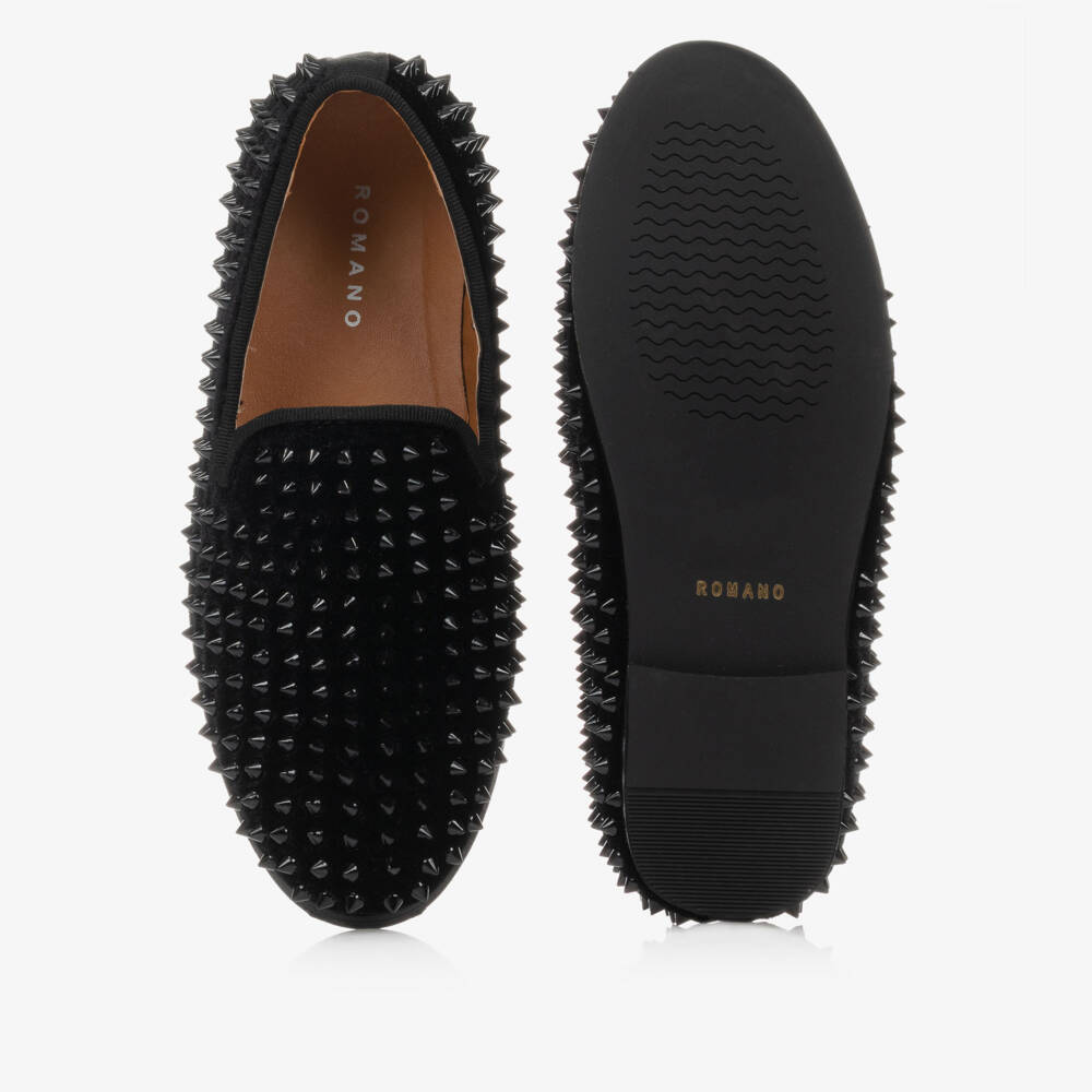 Romano-Boys Black Velvet Studded Loafers | Childrensalon Outlet