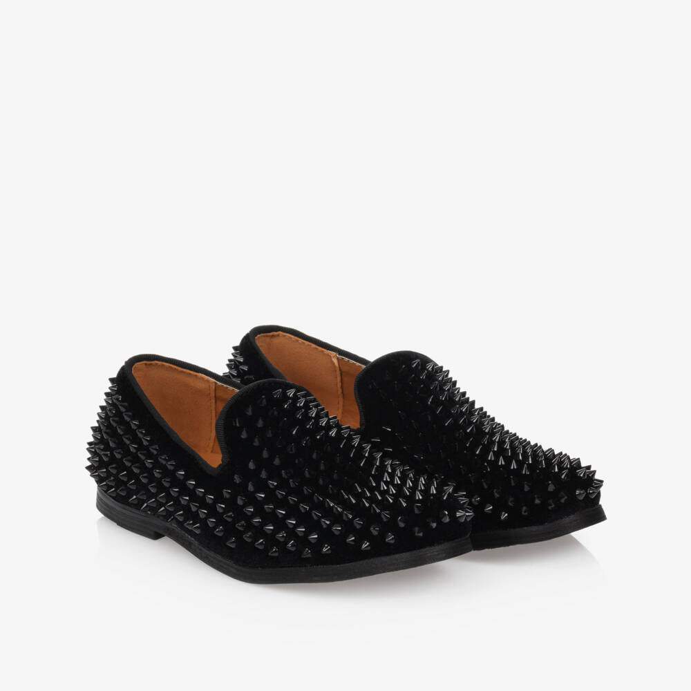Romano-Boys Black Velvet Studded Loafers | Childrensalon Outlet