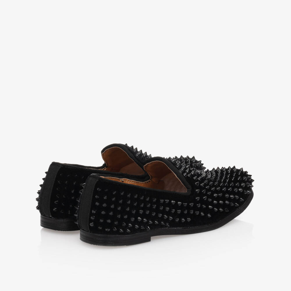 Romano-Boys Black Velvet Studded Loafers | Childrensalon Outlet