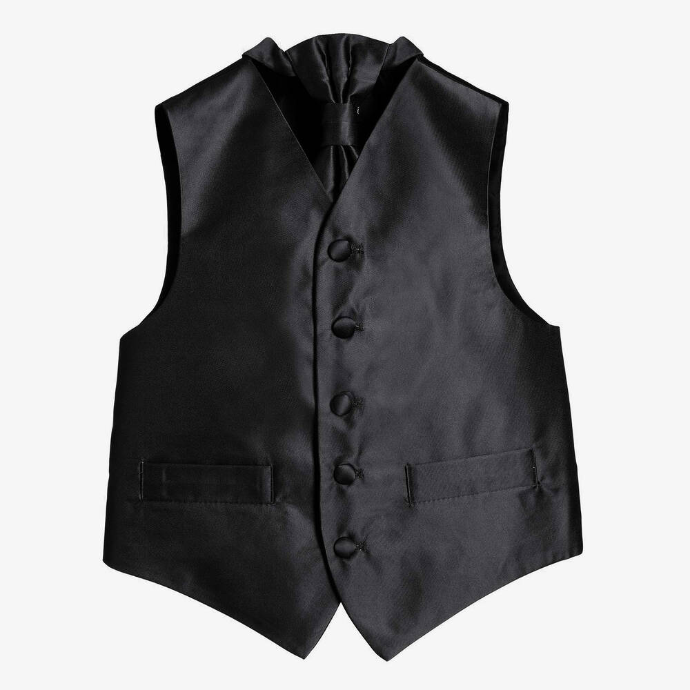 Romano Vianni-Boys Black Waistcoat & Cravat Tie Set | Childrensalon Outlet