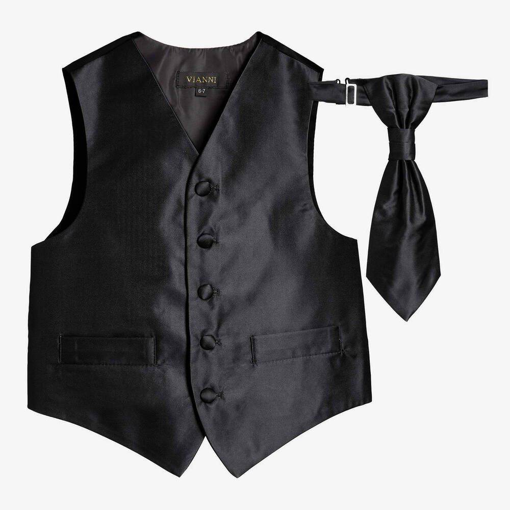 Romano Vianni - Boys Black Waistcoat & Cravat Tie Set | Childrensalon