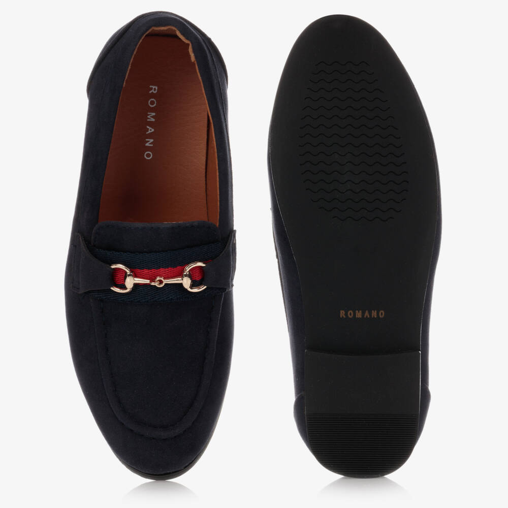 Romano-Boys Blue Faux Suede Horsebit Loafers | Childrensalon Outlet