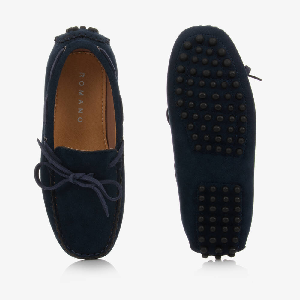 Romano-Boys Blue Faux Suede Moccasins | Childrensalon Outlet