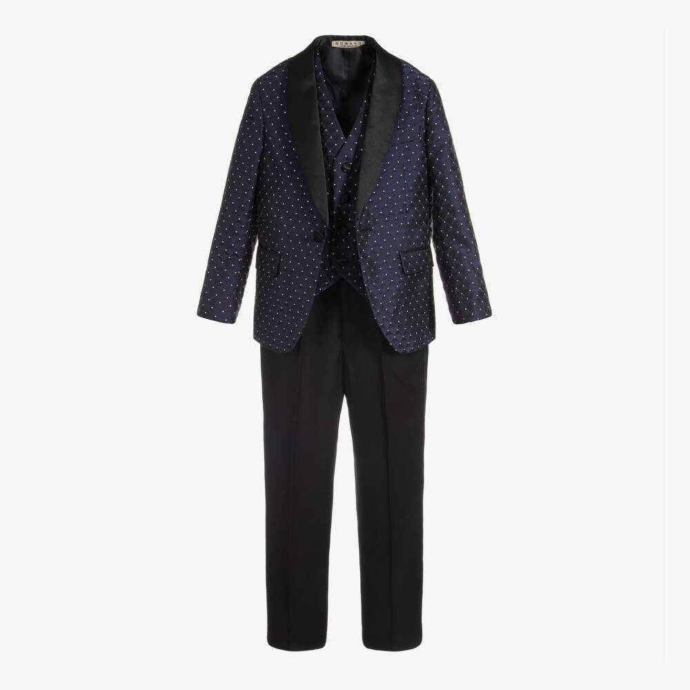 Romano-Boys Blue Satin Suit | Childrensalon Outlet