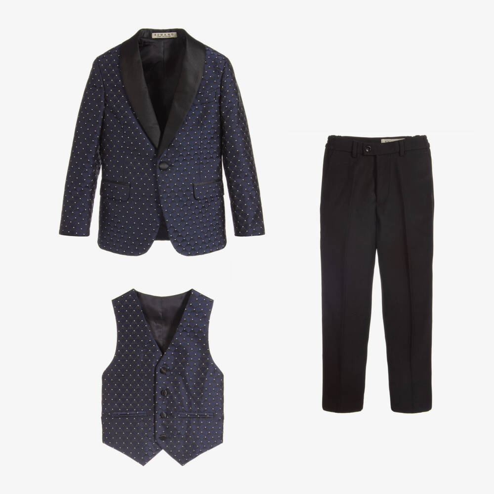 Romano-Boys Blue Satin Suit | Childrensalon Outlet