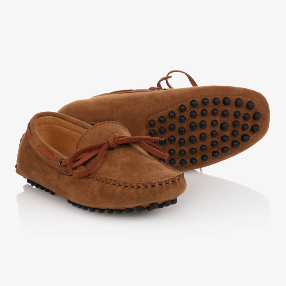 Romano-Boys Brown Faux Suede Moccasins | Childrensalon Outlet