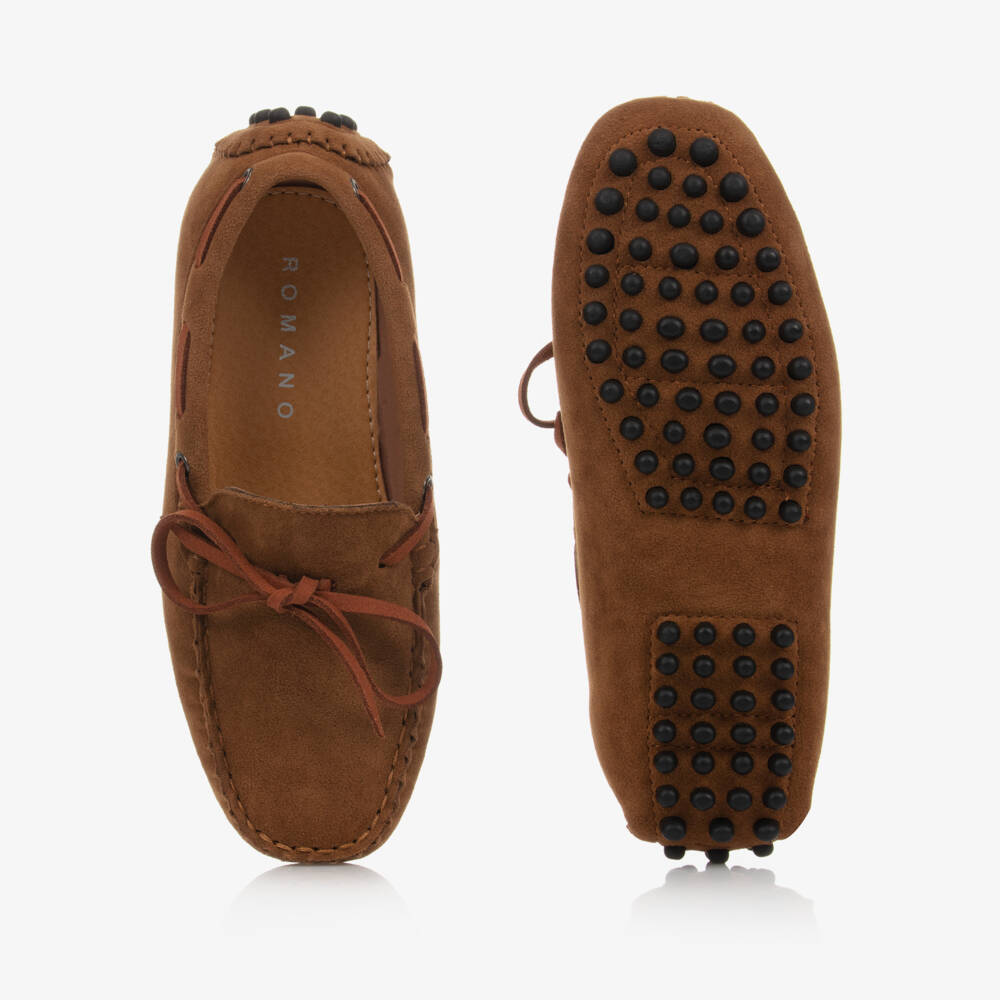 Romano-Boys Brown Faux Suede Moccasins | Childrensalon Outlet