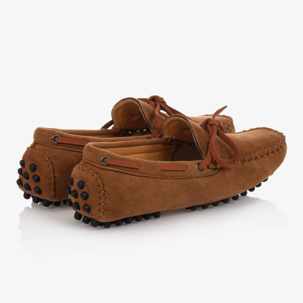 Romano-Boys Brown Faux Suede Moccasins | Childrensalon Outlet