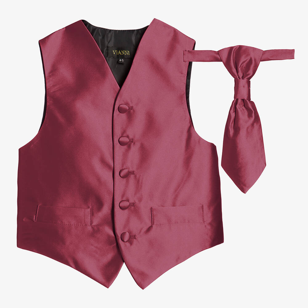 Romano Vianni - Boys Burgundy Waistcoat & Adjustable Tie Set | Childrensalon