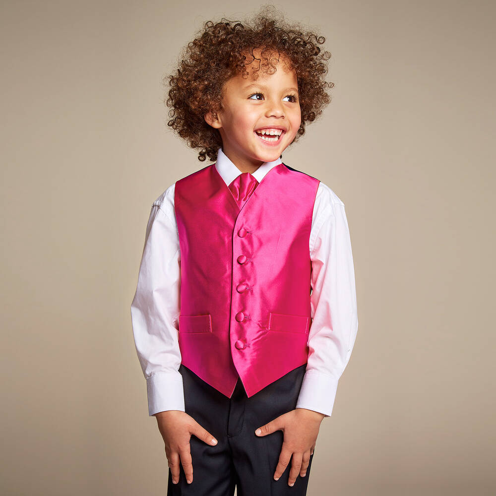Romano Vianni Boys Dark Pink Waistcoat Adjustable Tie Set