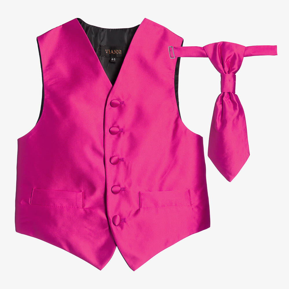 Romano Vianni - Boys Dark Pink Waistcoat & Adjustable Tie Set | Childrensalon
