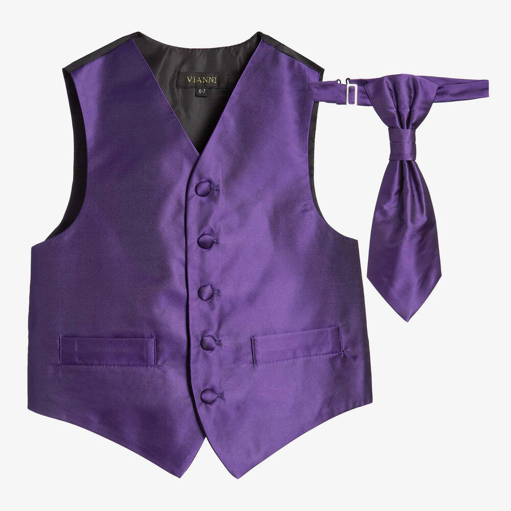Romano Vianni - Boys Dark Purple Waistcoat & Adjustable Tie Set | Childrensalon