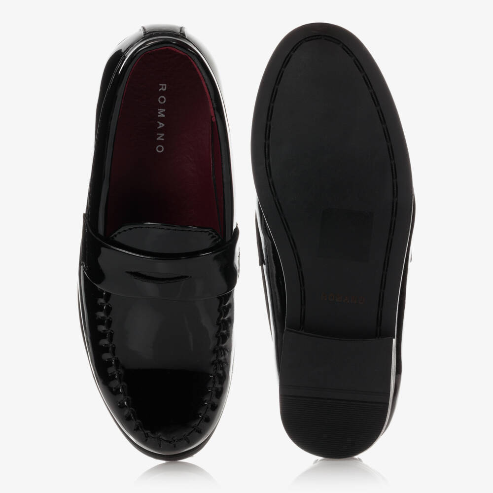 Romano-Boys Glossy Black Penny Loafers | Childrensalon Outlet