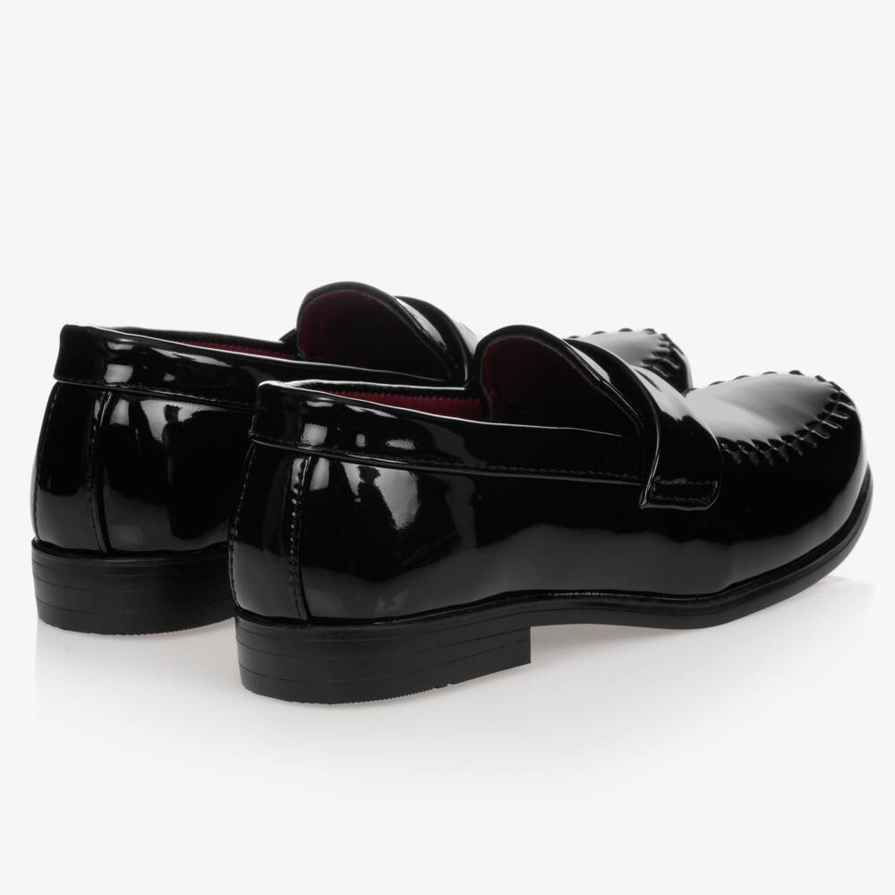 Romano-Boys Glossy Black Penny Loafers | Childrensalon Outlet