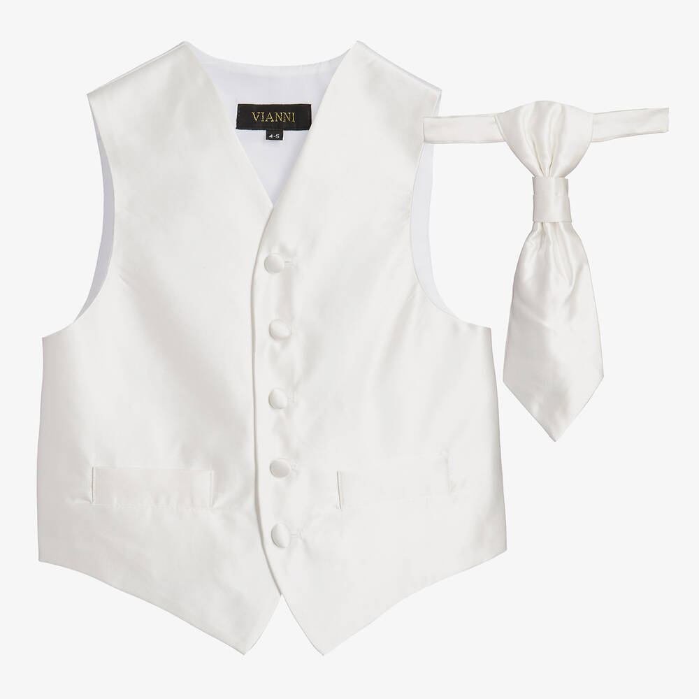 Romano Вианни-Boys Ivory Waistcoat & Adjustable Tie Set | Childrensalon Outlet