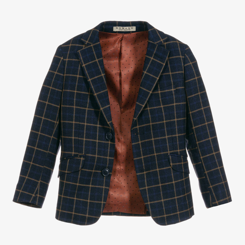 Romano-Boys Midnight Checkered Suit Set | Childrensalon Outlet