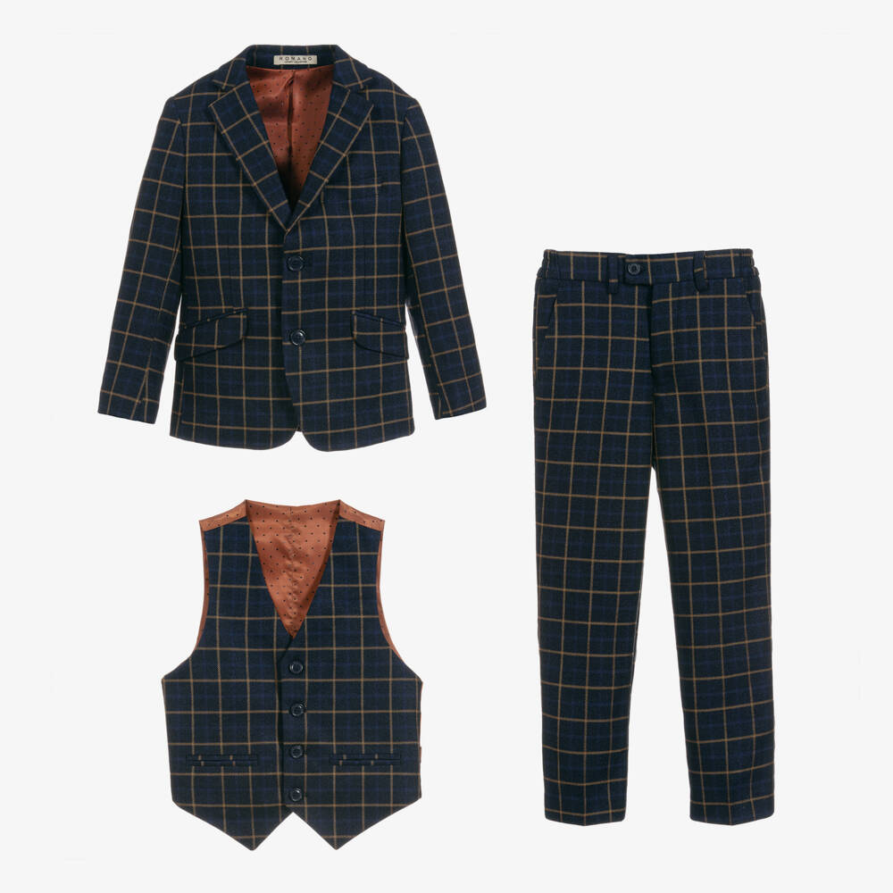 Romano-Boys Midnight Checkered Suit Set | Childrensalon Outlet