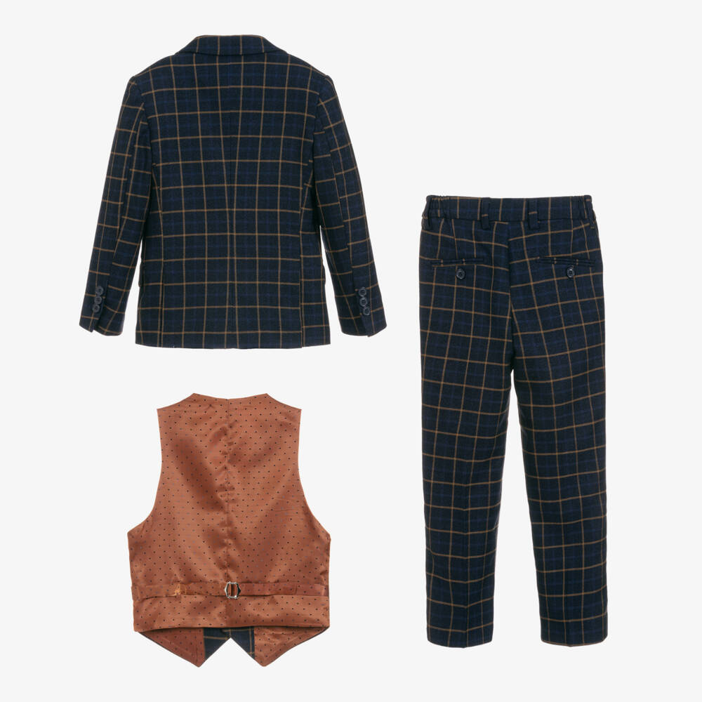 Romano-Boys Midnight Checkered Suit Set | Childrensalon Outlet