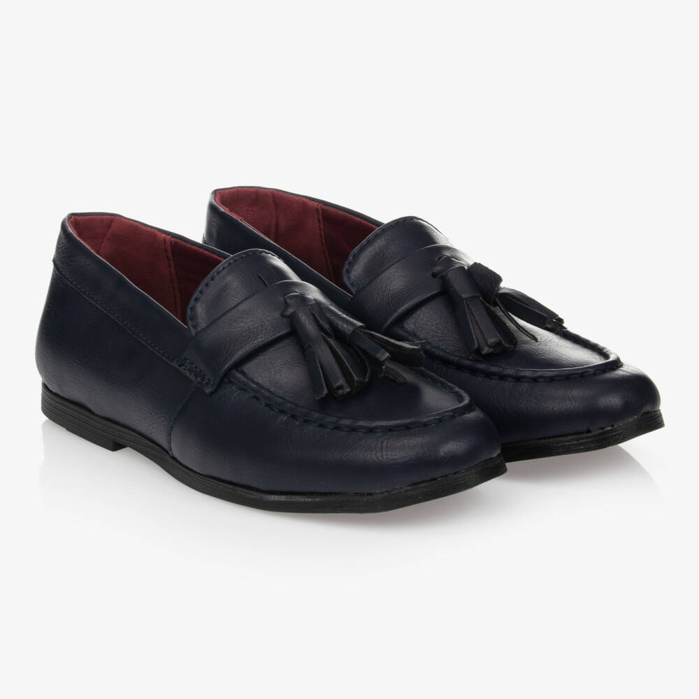Romano-Boys Navy Blue Faux Leather Loafers | Childrensalon Outlet