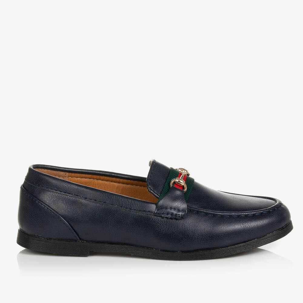 Romano-Boys Navy Blue Horsebit Loafers | Childrensalon Outlet