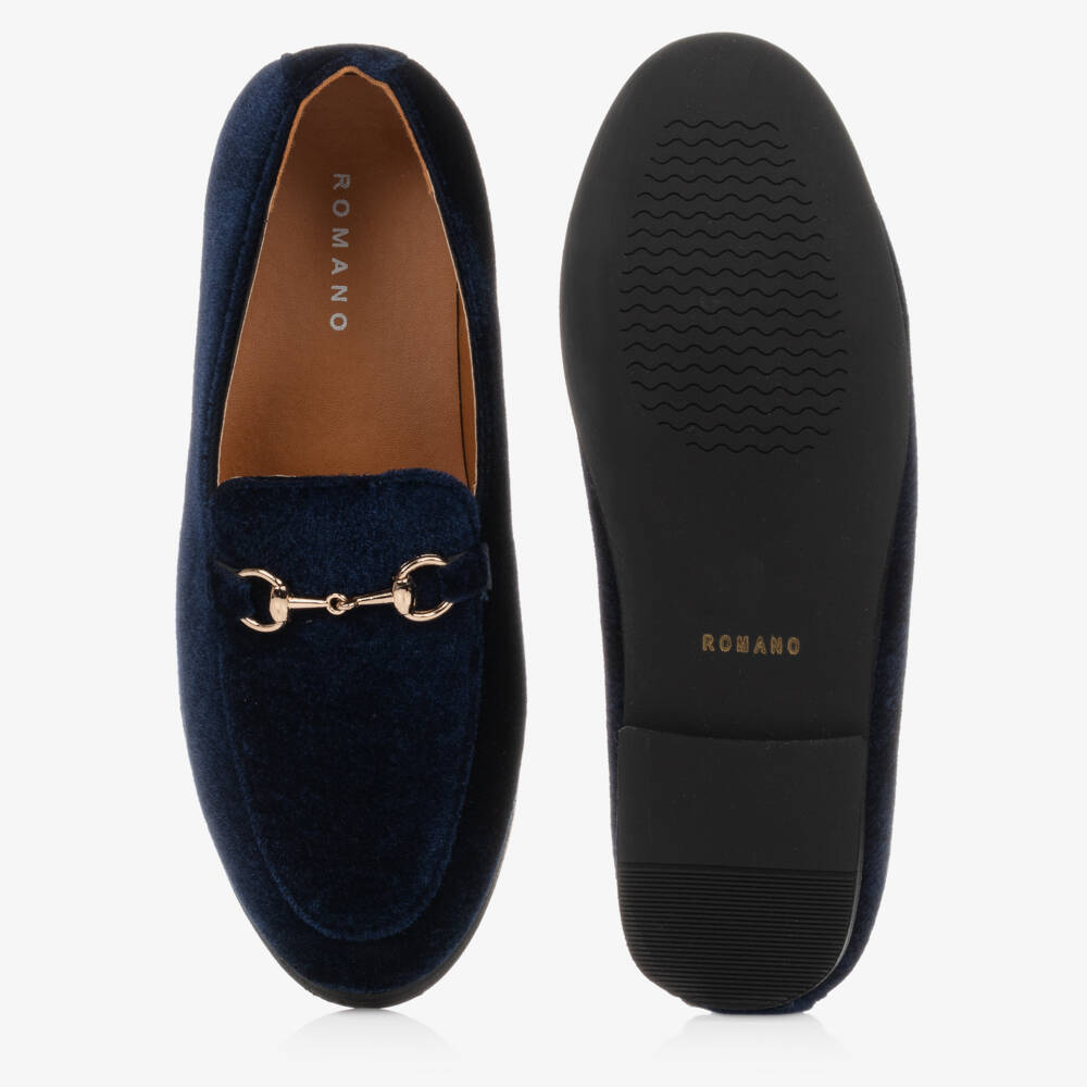 Romano-Boys Navy Blue Velvet Loafers | Childrensalon Outlet