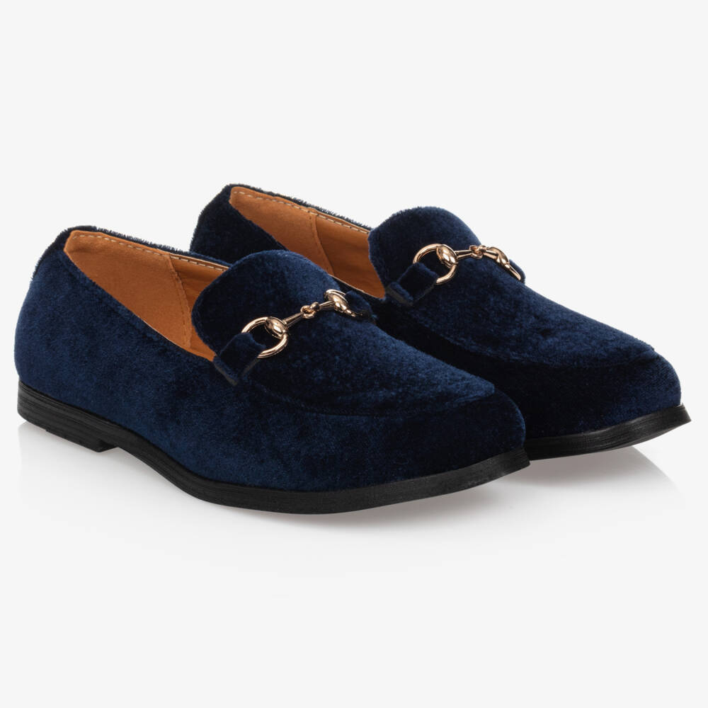 Romano-Boys Navy Blue Velvet Loafers | Childrensalon Outlet