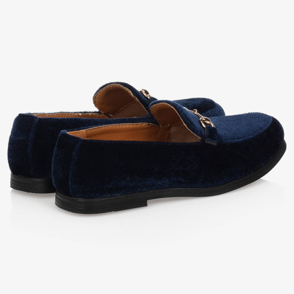 Romano-Boys Navy Blue Velvet Loafers | Childrensalon Outlet