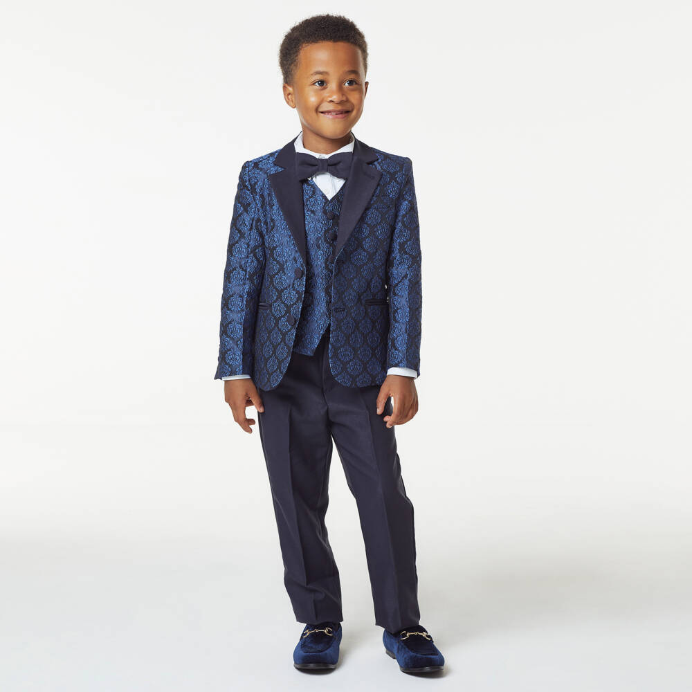 Romano-Boys Navy Blue Velvet Loafers | Childrensalon Outlet