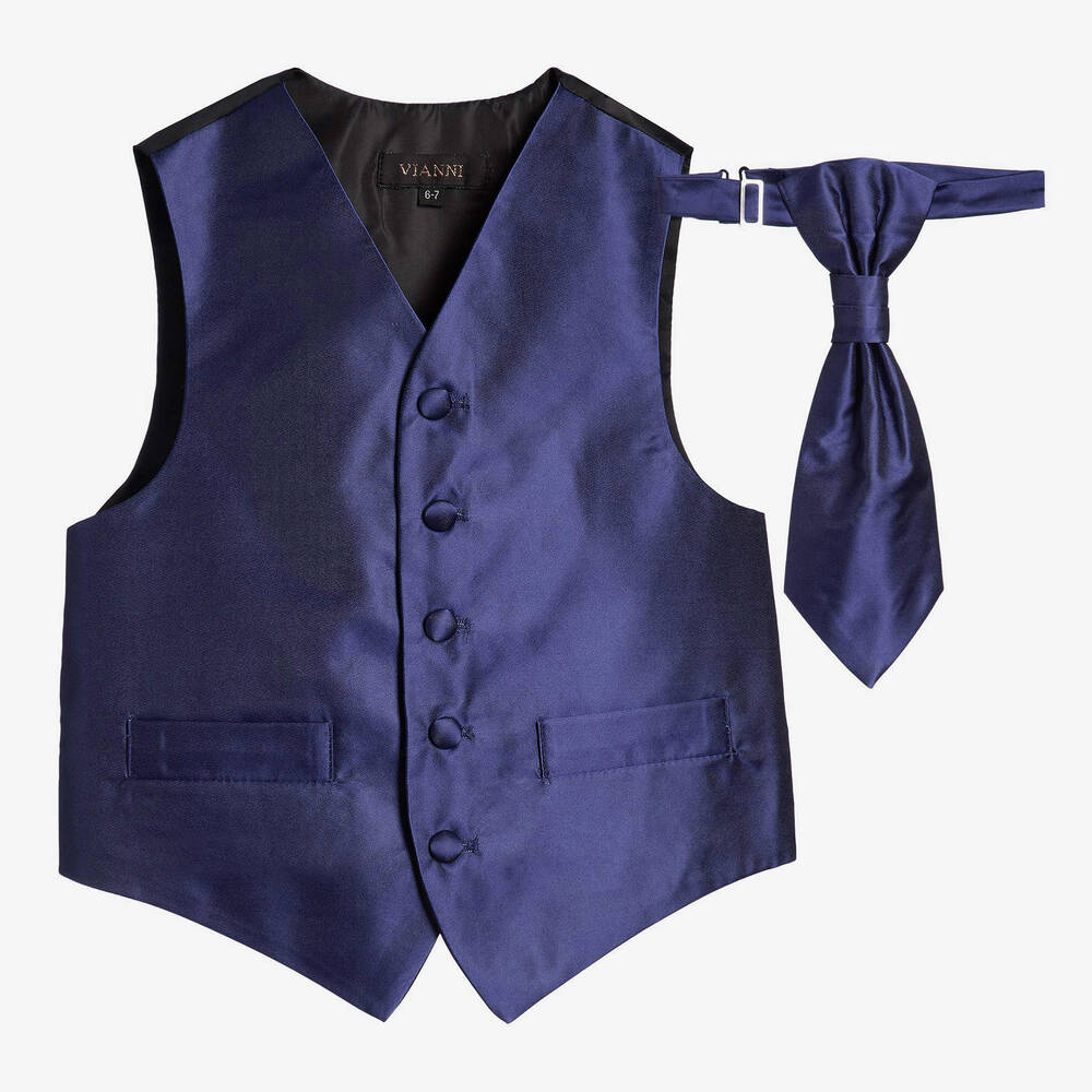 Romano Вианни-Boys Navy Blue Waistcoat & Adjustable Tie Set | Childrensalon Outlet
