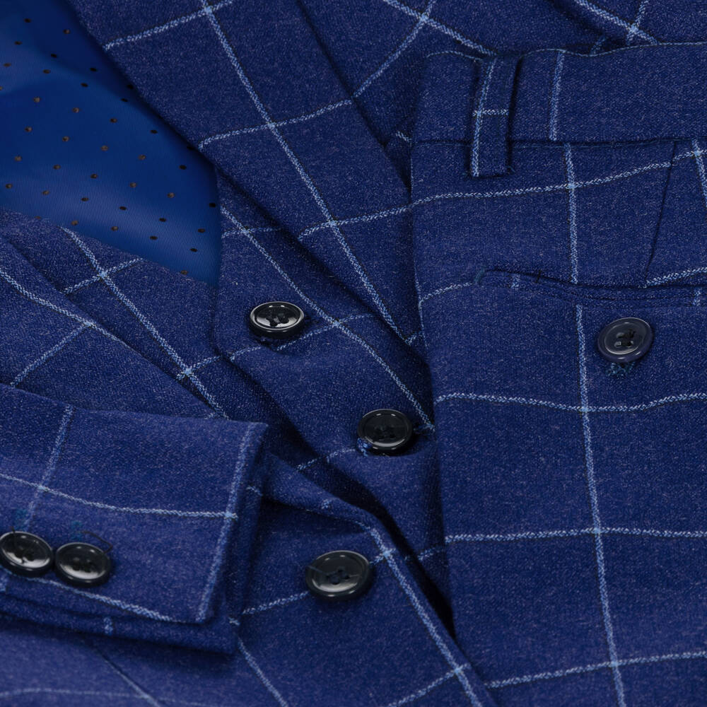 Romano-Boys Navy Checked Formal Suit | Childrensalon Outlet