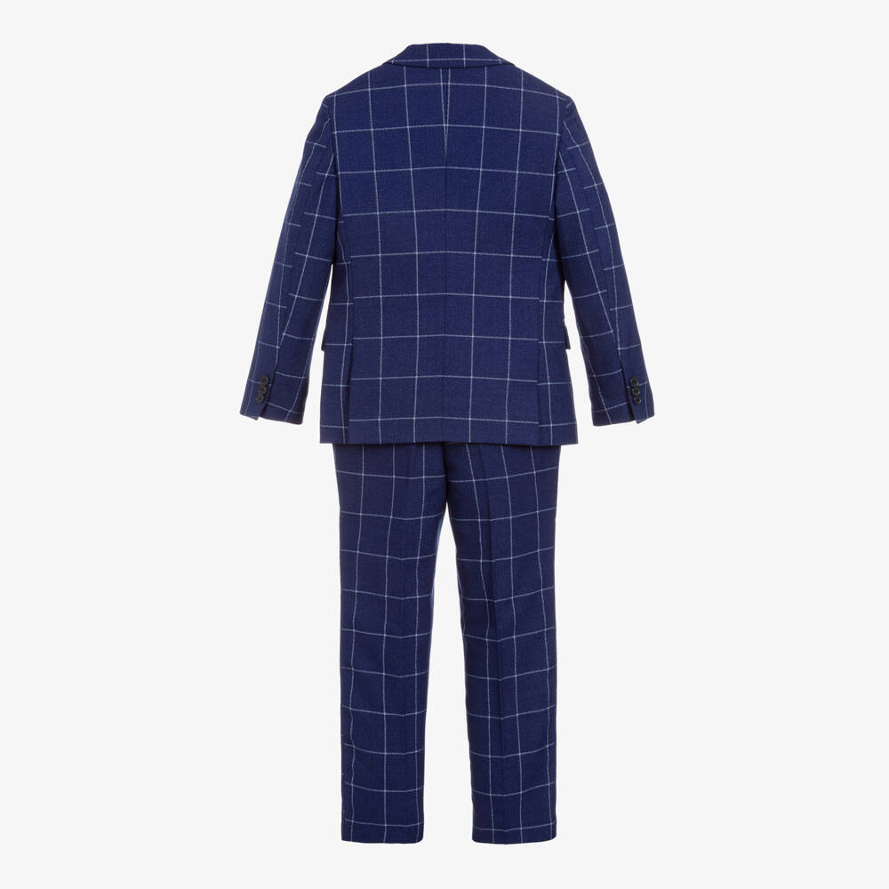 Romano-Boys Navy Checked Formal Suit | Childrensalon Outlet