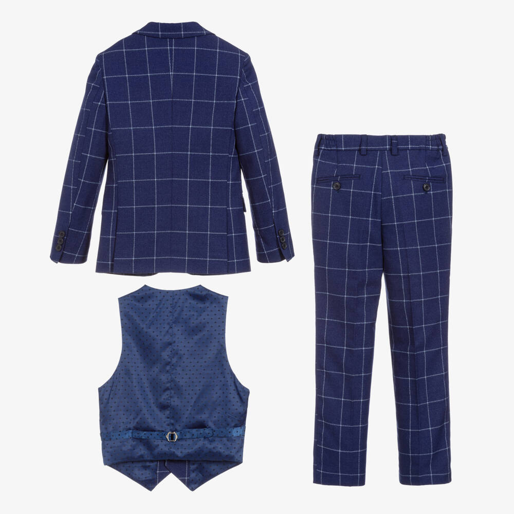 Romano-Boys Navy Checked Formal Suit | Childrensalon Outlet