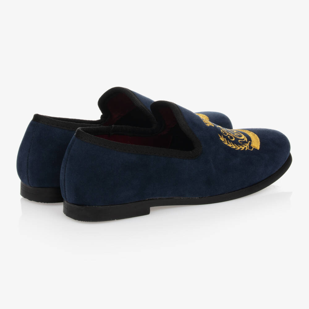 Romano-Boys Navy Crest Loafers | Childrensalon Outlet