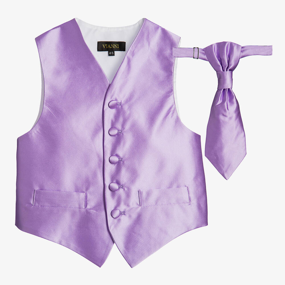 Romano Vianni - Boys Purple Waistcoat & Adjustable Tie Set | Childrensalon