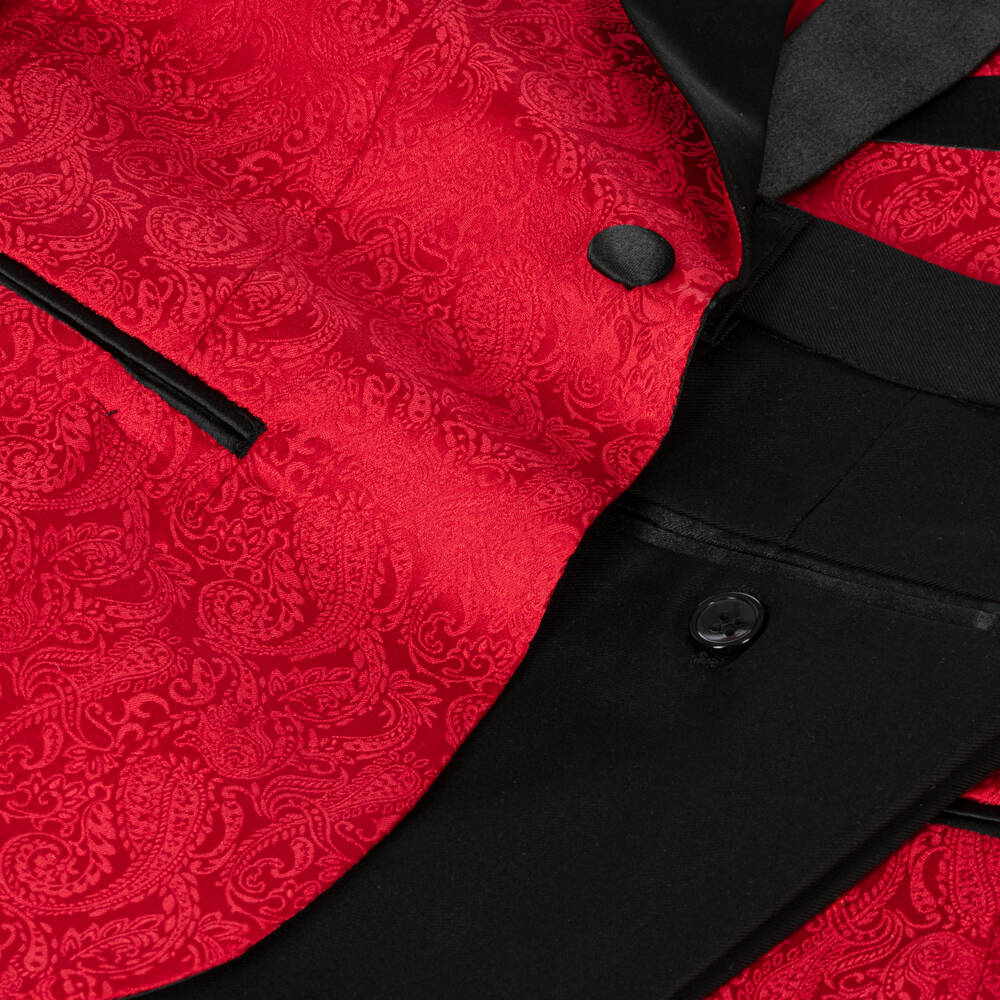 Romano-Boys Red & Black Jacquard Suit | Childrensalon Outlet