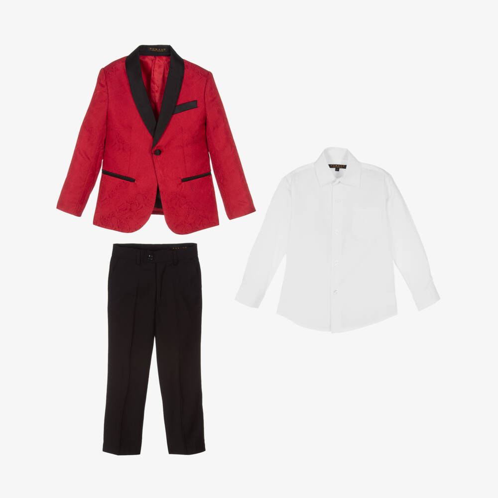 Romano-Boys Red & Black Jacquard Suit | Childrensalon Outlet