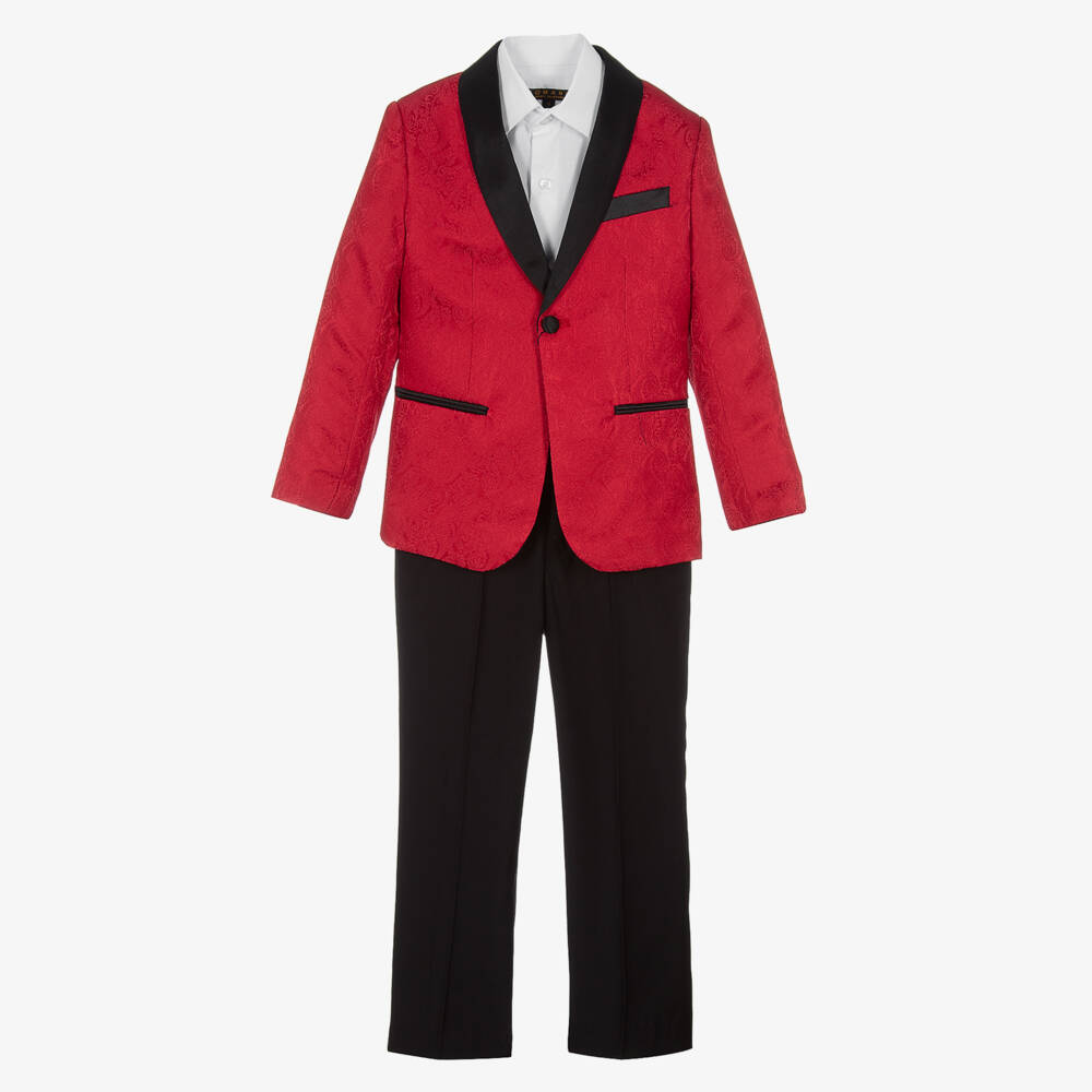 Romano-Boys Red & Black Jacquard Suit | Childrensalon Outlet