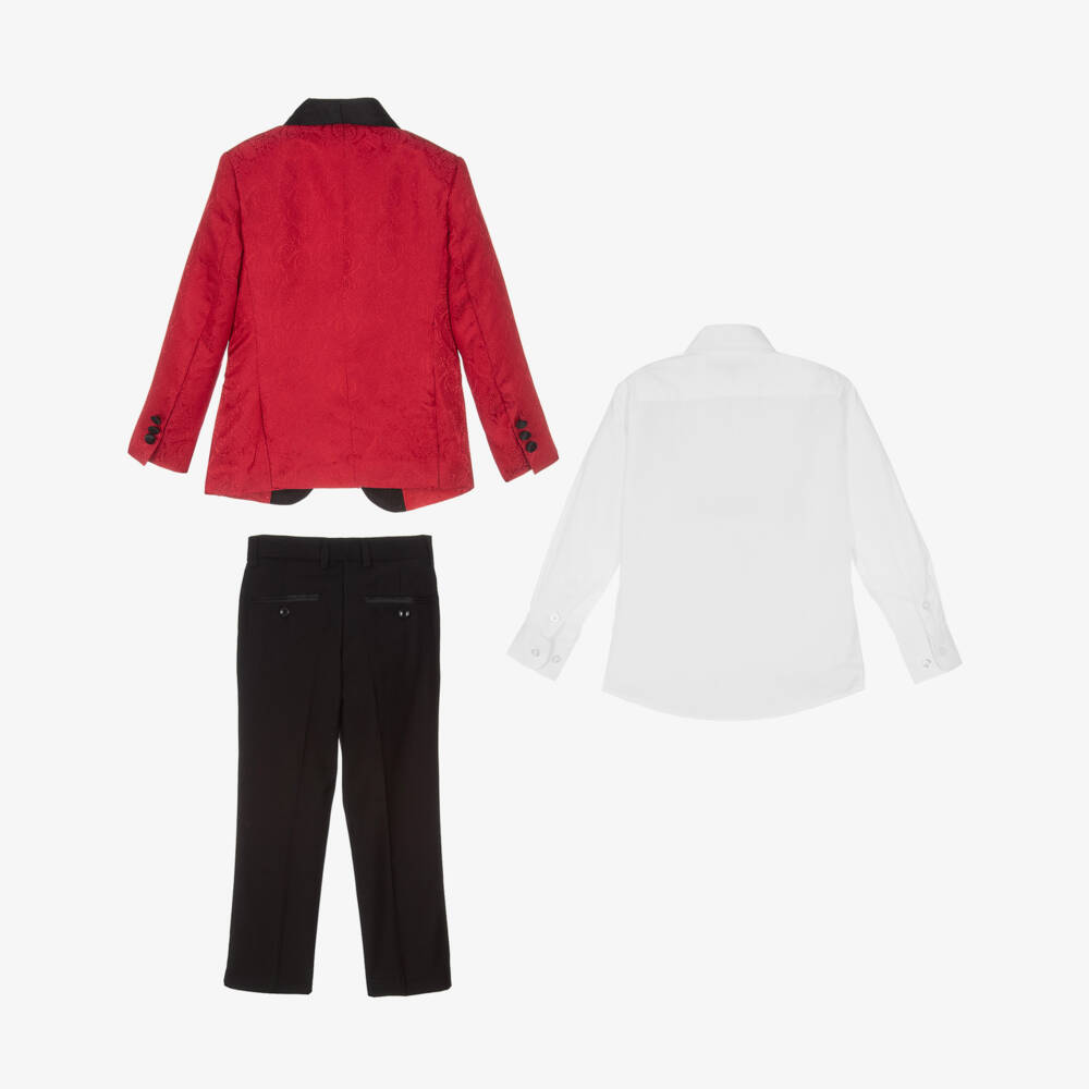 Romano-Boys Red & Black Jacquard Suit | Childrensalon Outlet